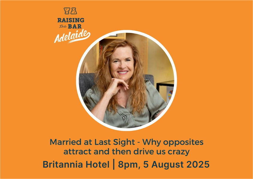 Poster promoting Raising the Bar 2025 event, shows Elizabeth on an orange background with event details listed below