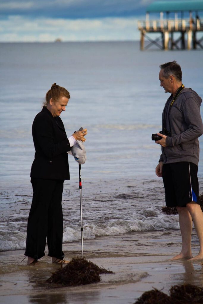 Elizabeth at the beach with photographer